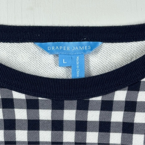 Draper James Natalie Sweatshirt Women's Large Navy Gingham Check Cotton Crew - Picture 4 of 7